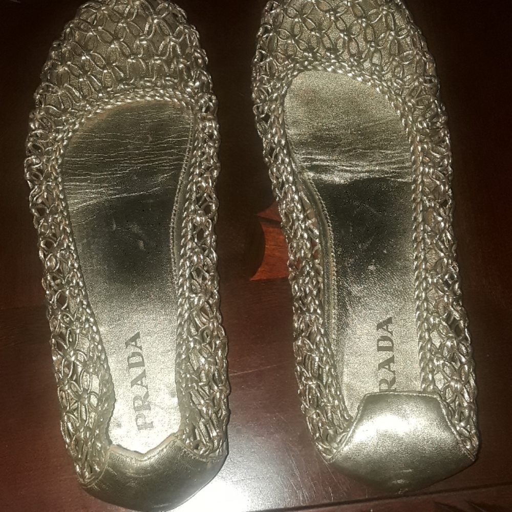 Prada gold mesh flats